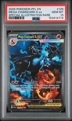 2025 POKEMON PFL EN-PHANTASMAL FLAMES #125 MEGA CHARIZARD X EX PSA 10 - Image 1