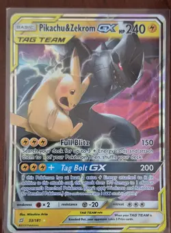 Pikachu & Zekrom GX 33/181 SM Team Up Ultra Rare TAG TEAM Holo Pokemon Card EN - Image 1