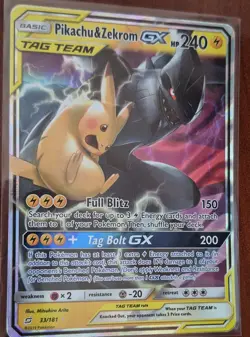 Pikachu & Zekrom GX 33/181 SM Team Up Ultra Rare TAG TEAM Holo Pokemon Card EN - Image 2