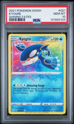 2021 POKEMON SWORD & SHIELD SHINING FATES #021 KYOGRE PSA 10 - Image 1