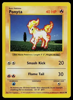 Pokemon Card - Ponyta Base Set Shadowless 60/102 Unlimited Common - Image 1