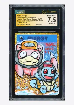 Pokemon CGC 7.5 AUTO 10 Water Energy Holo Slowpoke Topaz 2023 #WAT CLK JPN - Image 1
