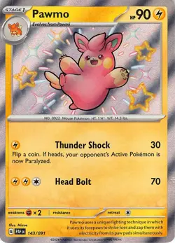 Pawmo 143/091 Shiny Rare Paldean Fates Pokemon Near Mint - Image 1