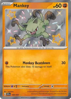 Mankey 169/091 Shiny Rare Paldean Fates Pokemon Near Mint - Image 1