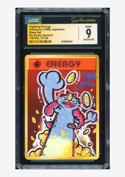 Pokemon CGC 9 AUTO 10 Fighting Energy No Rarity Meowth Topaz 1996 Basic JPN - Image 1