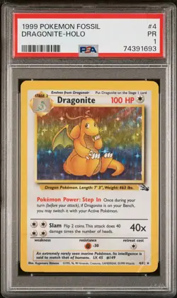 PSA 1 Dragonite Holo Fossil #4/62 1999 Pokemon - Image 1