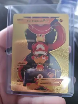 Ash Ketchum Vmax Gold Foil Fan Art Vinyl Collector Pokemon Card - Image 1