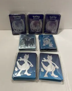 7x Pokemon Go Card Sleeves Mewtwo Alolan Vulpix Steam Siege Lunala - Image 1