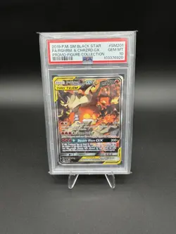 2019 Pokemon SM Black Star Promo SM201 Reshiram & Charizard GX Full Art PSA 10 - Image 1