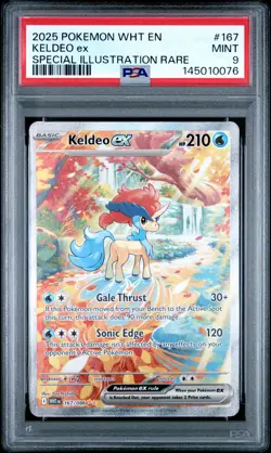 2025 POKEMON WHT EN-WHITE FLARE SPECIAL ILLUSTRATION RARE #167 KELDEO EX PSA 9 - Image 1