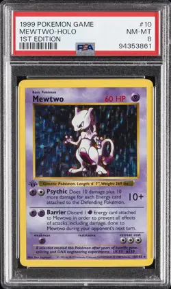 1999 POKEMON BASE SET 1ST EDITION #10 MEWTWO-HOLO PSA 8 - Image 1