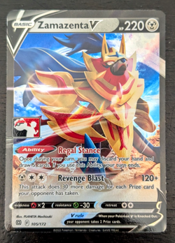 POKEMON ~ ZAMAZENTA V ~ 105/172 ~ PLAY STAMPED PRIZE PACK SERIES 1 HOLO ~ NM - Image 1