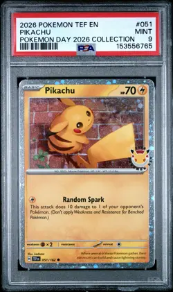 2026 POKEMON TEF EN-TEMPORAL FORCES #051 PIKACHU POKEMON DAY COLLECTION PSA 9 - Image 1