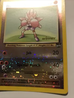 Hitmonchan #2 Best of Game Reverse Holo 2002 Promo Card Winner Stamp Swirl - Image 2