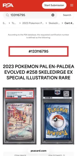 PSA 9 - Skeledirge SIR 258 - English Pokemon Paldea Evolved Special Illustration - Image 3