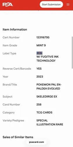 PSA 9 - Skeledirge SIR 258 - English Pokemon Paldea Evolved Special Illustration - Image 4