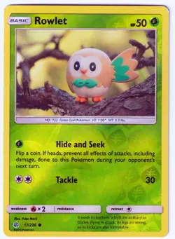 Rowlet Common SM - Cosmic Eclipse 17/236 LP Reverse Holo Pokemon TCG - Image 1
