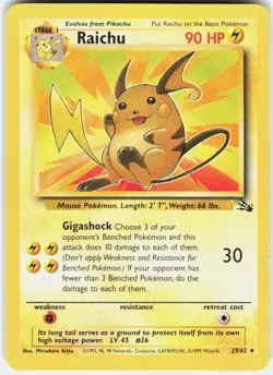 Raichu 29/62 Rare Fossil Pokemon Unlimited MP - Image 1