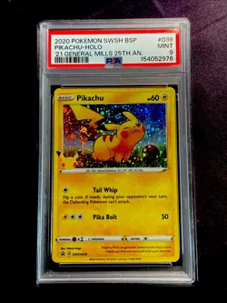 2020 POKEMON BLACK STAR PROMO PIKACHU HOLO GENERAL MILLS 25TH SWSH039 PSA 9 MINT - Image 1