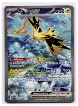 ZAPDOS EX 202/165 SPECIAL ILLUSTRATION RARE 151 POKEMON LIGHTLY PLAYED - Image 1