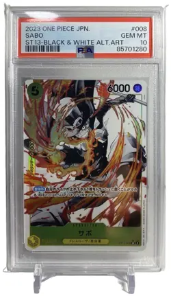 PSA 10 One Piece Japanese Sabo ST13-008 Black & White Alternate Art Super Rare - Image 1
