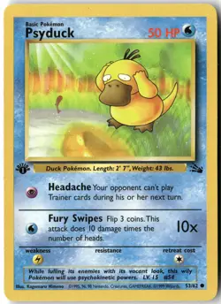 Psyduck, 1st Edition Pokemon Fossil Common, 53/62 NM - Image 1