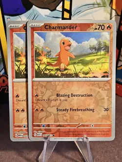 2×-Pokemon TCG, Charmander 004/165 Sv: Scarlet & Violet 151 Reverse Holo - Image 1