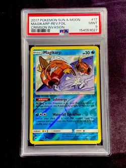 2017 POKEMON SUN & MOON CRIMSON INVASION #17 MAGIKARP REVERSE HOLO PSA 9 MINT - Image 1