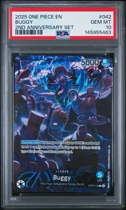 Bandai Buggy Leader OP09-042 One Piece CCG Foil English 2nd Anniversary PSA 10 - Image 1