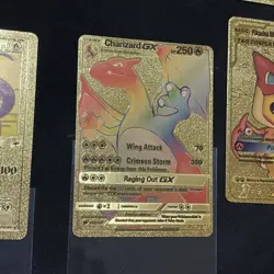 Shining Charizard Pokemon Fan Art Card Pikachu Mega Tag Cosplay Gold Foil Lot - Image 3