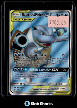 2019 POKEMON SUN & MOON COSMIC ECLIPSE #214/236 BLASTOISE PIPLUP TAG TEAM GX - Image 1