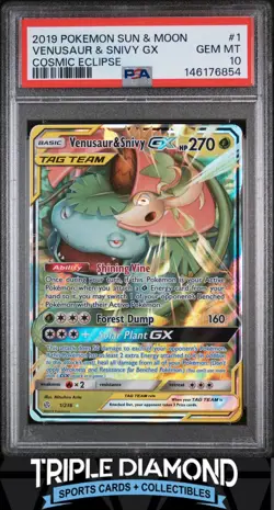 2019 Pokemon S&M Cosmic Eclipse Venusaur & Snivy GX Tag Team PSA 10 FDP153 - Image 1