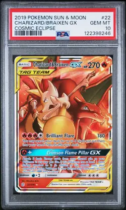 Pokemon Charizard & Braixen GX 22/236 SM Cosmic Eclipse Holo PSA 10 Gem Mint - Image 1