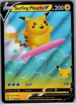 Surfing Pikachu V 008/025 Celebrations - Pokemon Card - NM - Image 1