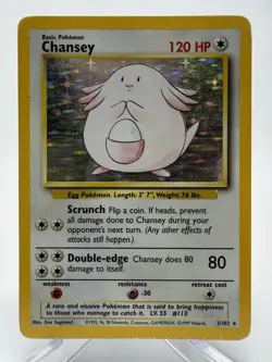 Chansey - 3/102 Base Set Unlimited Holo Rare Pokemon TCG WOTC Vintage - Image 1