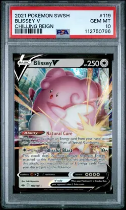2021 POKEMON SWORD & SHIELD CHILLING REIGN #119 BLISSEY V PSA 10 - Image 1