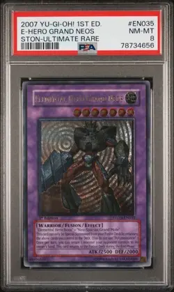 PSA 8 Elemental Hero Grand Neos STON-EN035 1st Edition Ultimate Rare YuGiOh Mint - Image 1