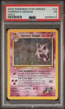 Pokemon Card Sabrina's Gengar 14/132 Holo PSA 1 WOTC Gym Heroes - Image 1