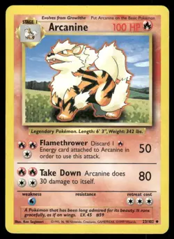 1999 Pokemon Arcanine Uncommon Base Set Unlimited 23/102 DMG - Image 1