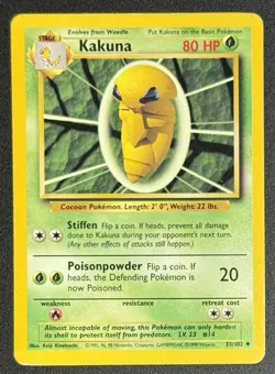 Kakuna 33/102 LP Base Set Unlimited Uncommon Pokemon - Image 1
