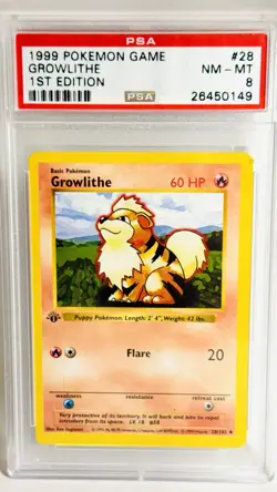 Pokemon Growlithe 1st Edition Base Psa 8 #28 - Image 1
