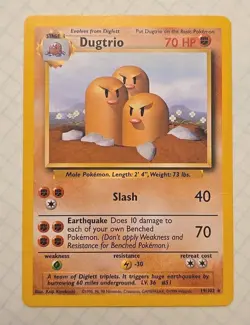 MP+ Pokemon TCG Dugtrio Base Set Unlimited Rare Card 19/102 non-holo WOTC - Image 1