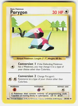 Porygon 39/102 Uncommon Base Set Unlimited Pokemon Lightly Played - Image 2