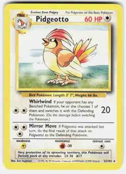 Pidgeotto 22/102 Rare Base Set Unlimited Pokemon Lightly Played - Image 2
