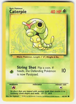 Caterpie 45/102 Common Base Set Unlimited Pokemon Lightly Played - Image 2