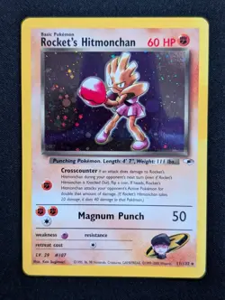 Rocket's Hitmonchan 11/132 Gym Heroes Pokemon NM Unlimited Holo SWIRL - Image 1