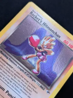 Rocket's Hitmonchan 11/132 Gym Heroes Pokemon NM Unlimited Holo SWIRL - Image 2