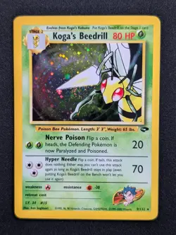 Koga's Beedrill 9/132 Gym Challenge Pokemon NM Unlimited Holo CRAZY SWIRL - Image 1
