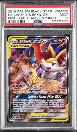 2019 POKEMON SM BLACK STAR PROMO #SM230 FULL ART/CHARIZARD & BRAIXEN GX PSA 9 - Image 1