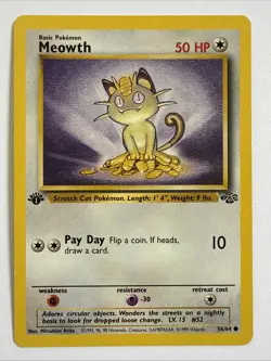 Pokemon Meowth 1st Edition Jungle 56/64 Regular 50 HP Basic Common - Image 1